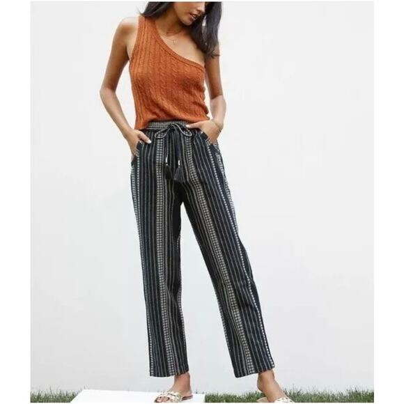 Anthropologie Anthro Size M Essential Beach Pants Black Embroidered - Picture 1 of 6